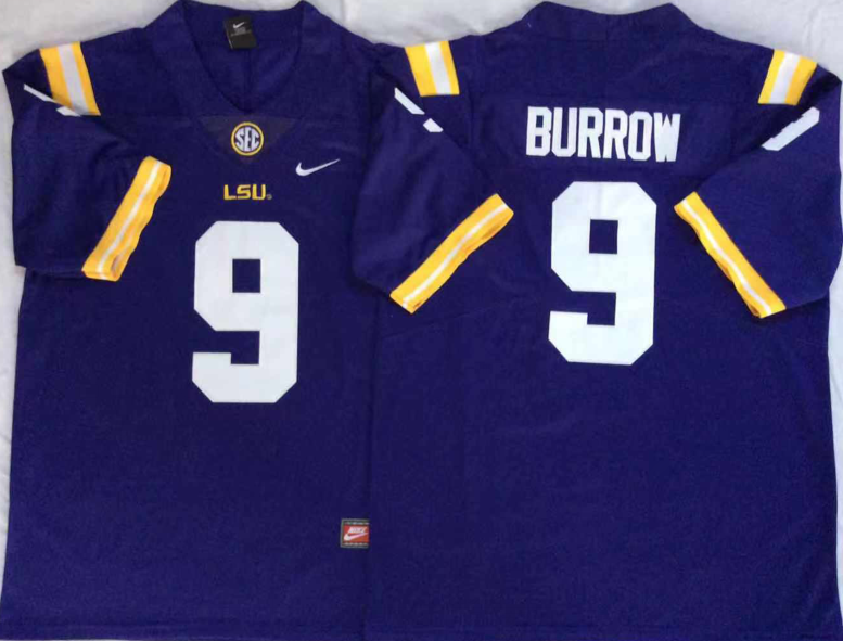 NCAA Men LSU Tigers Purple #9 BURROW->ncaa teams->NCAA Jersey